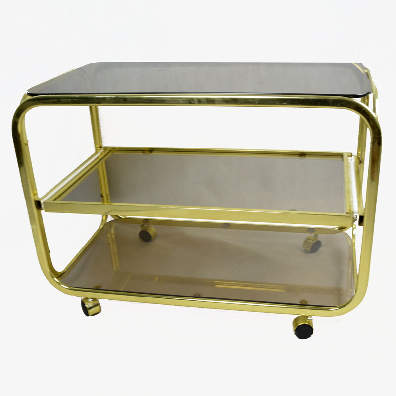 Vintage bar cart for Huwa-Spiegel Parsol in brass and glass 1970