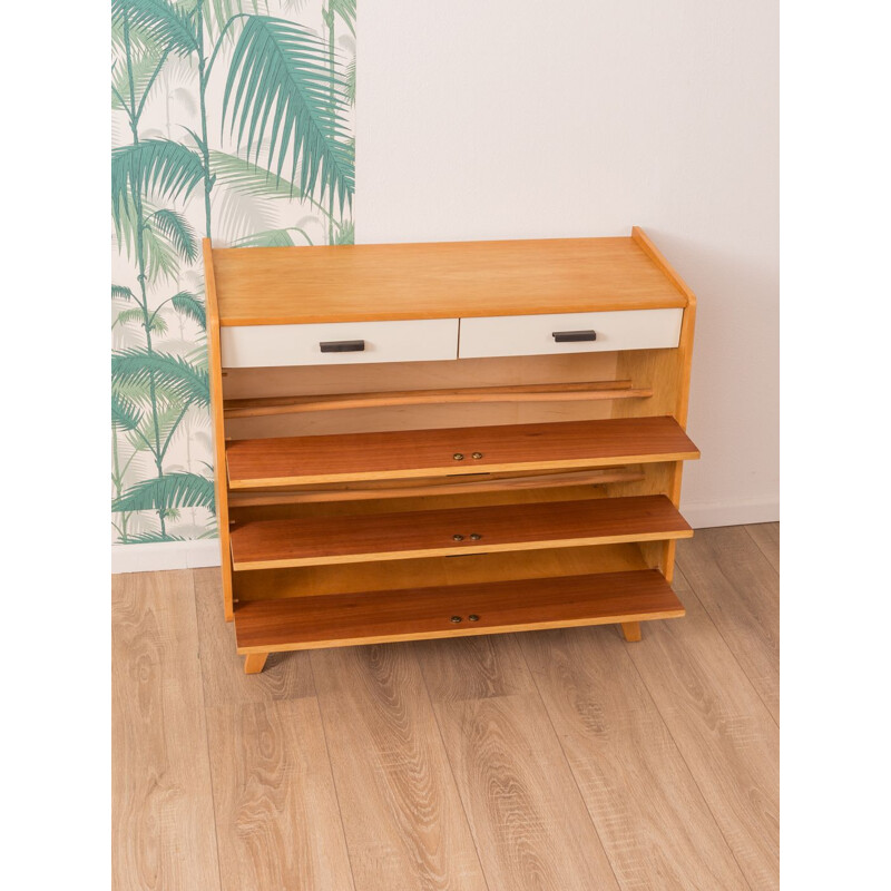 Vintage shoe cabinet in ashwood and beige formica 1950