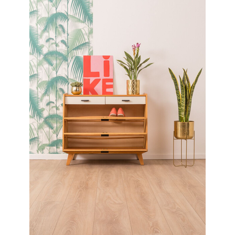 Vintage shoe cabinet in ashwood and beige formica 1950