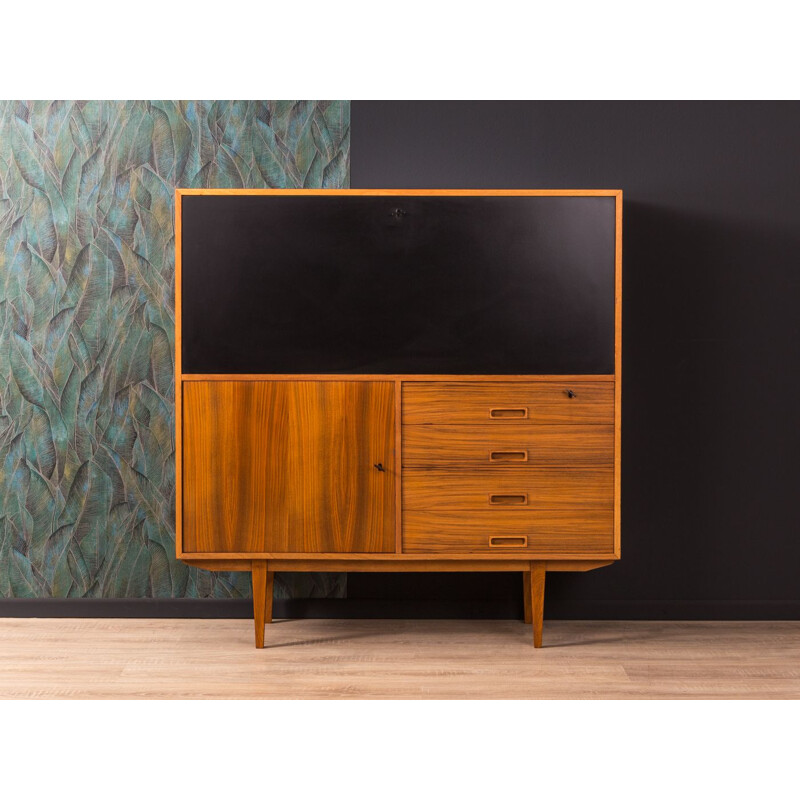 Vintage secretary desk in walnut and black formica 1950s