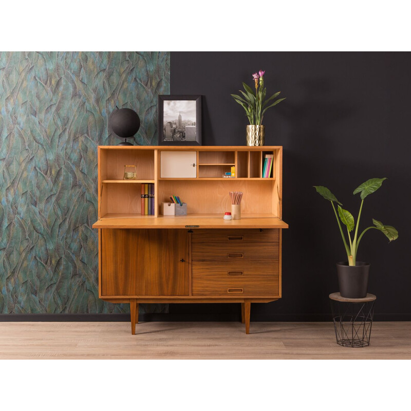 Vintage secretary desk in walnut and black formica 1950s