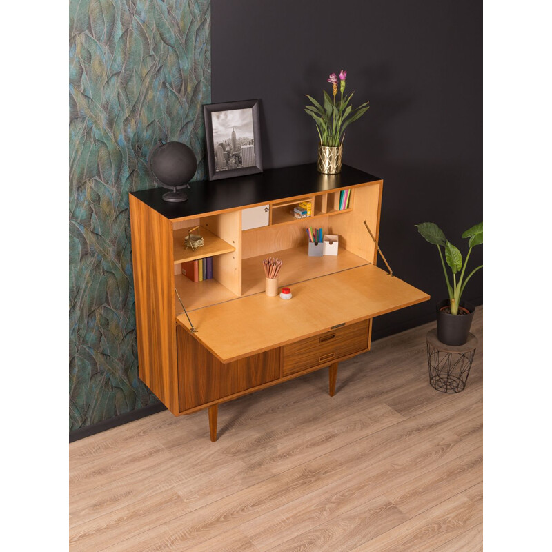 Vintage secretary desk in walnut and black formica 1950s