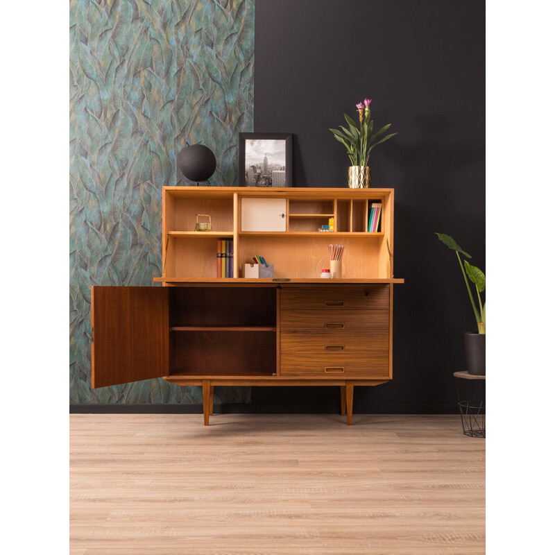 Vintage secretary desk in walnut and black formica 1950s