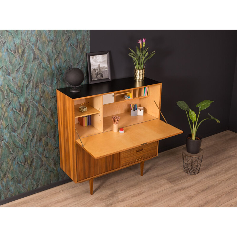 Vintage secretary desk in walnut and black formica 1950s