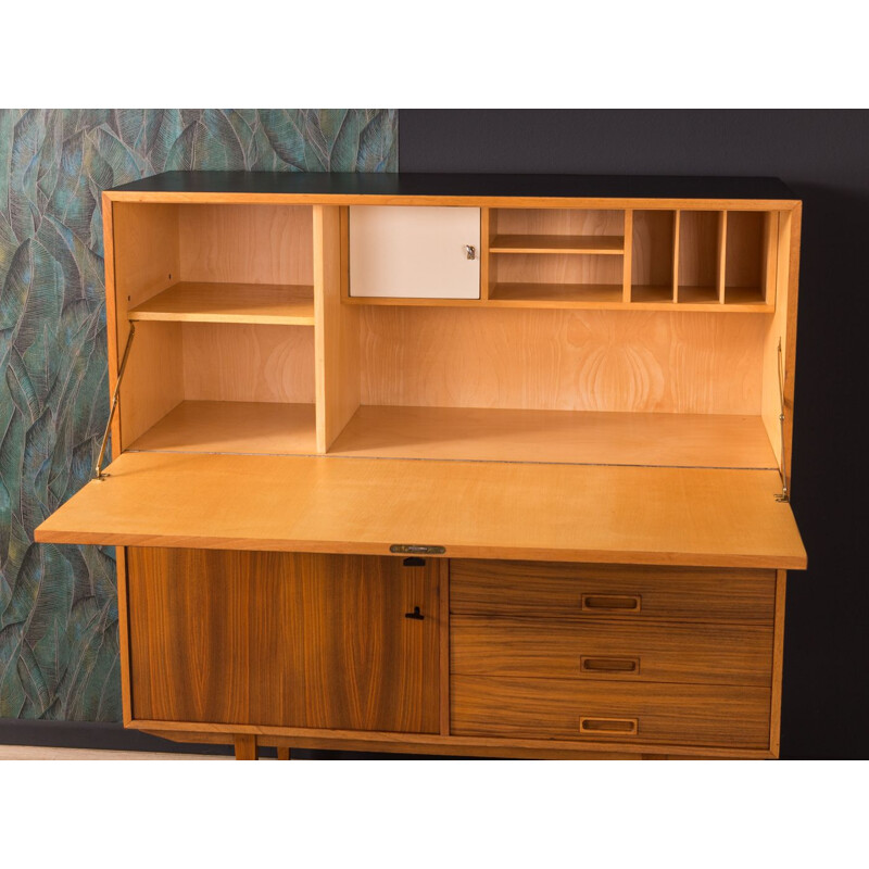 Vintage secretary desk in walnut and black formica 1950s