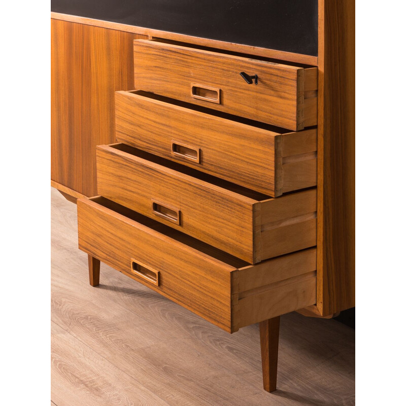 Vintage secretary desk in walnut and black formica 1950s