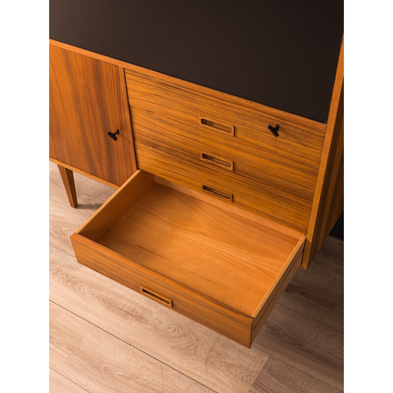 Vintage secretary desk in walnut and black formica 1950s