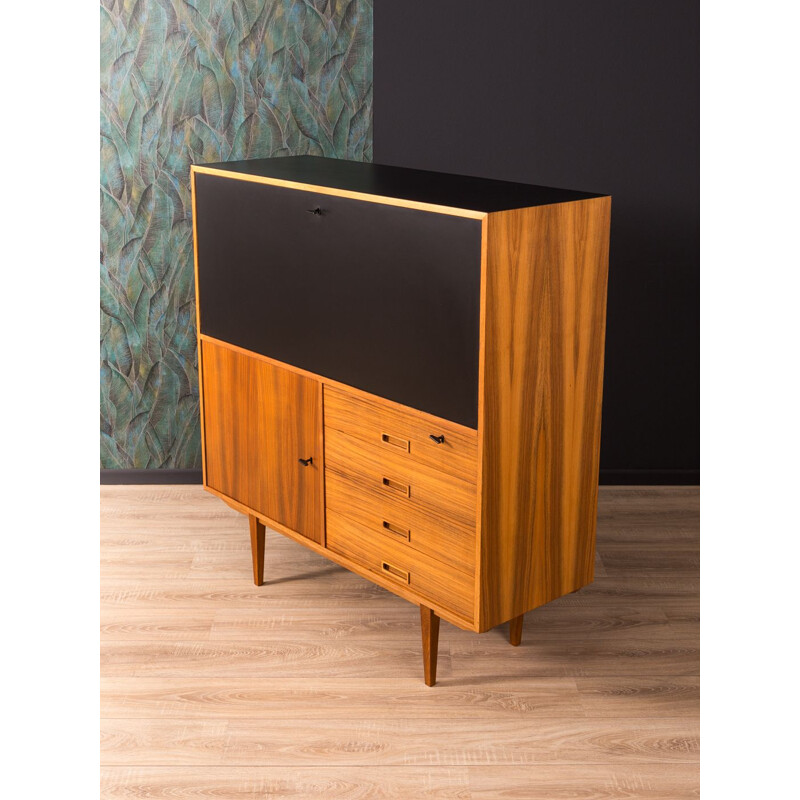 Vintage secretary desk in walnut and black formica 1950s