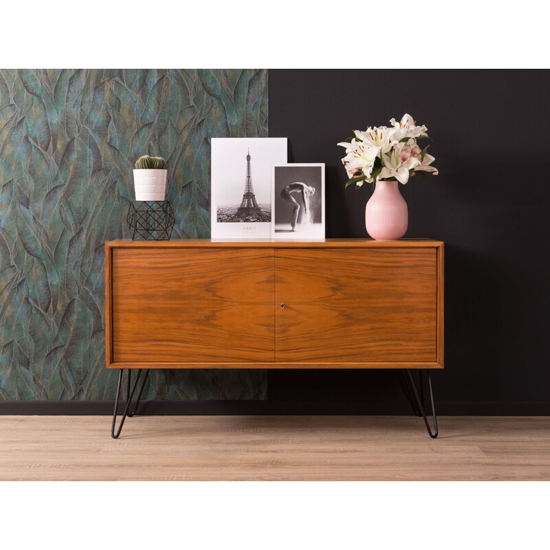 Vintage german sideboard in walnut and black steel 1950