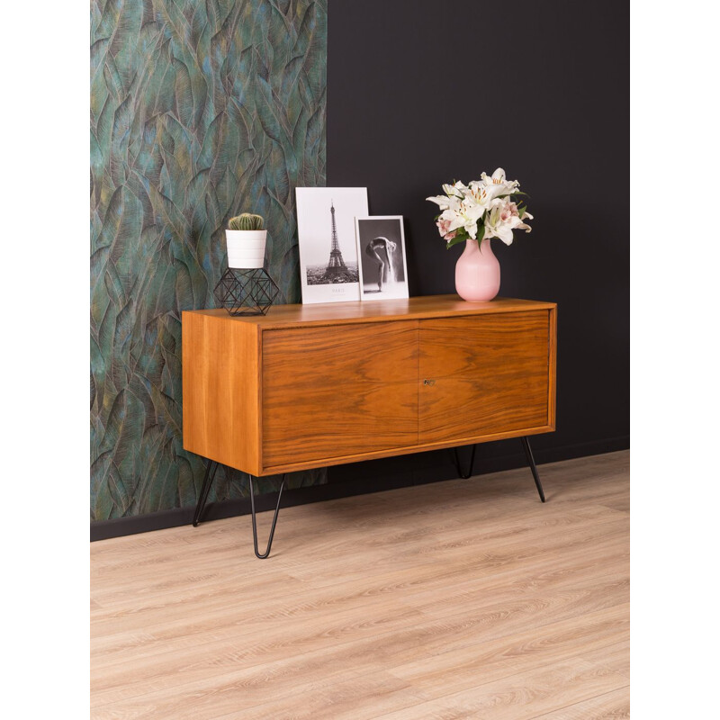 Vintage german sideboard in walnut and black steel 1950