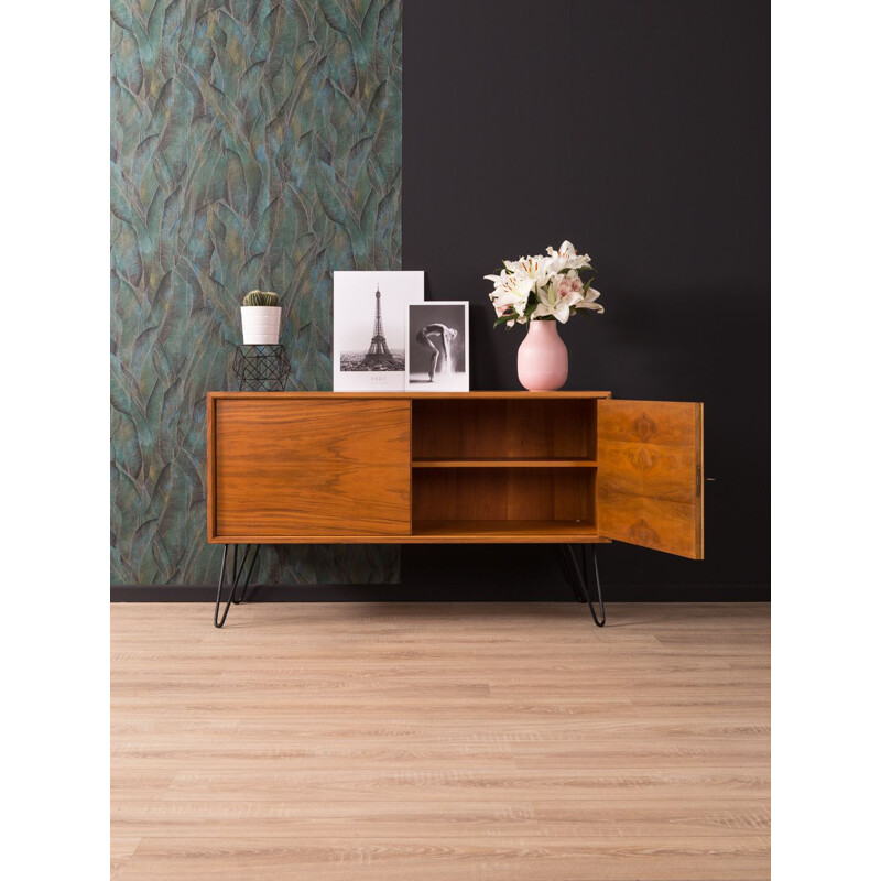 Vintage german sideboard in walnut and black steel 1950