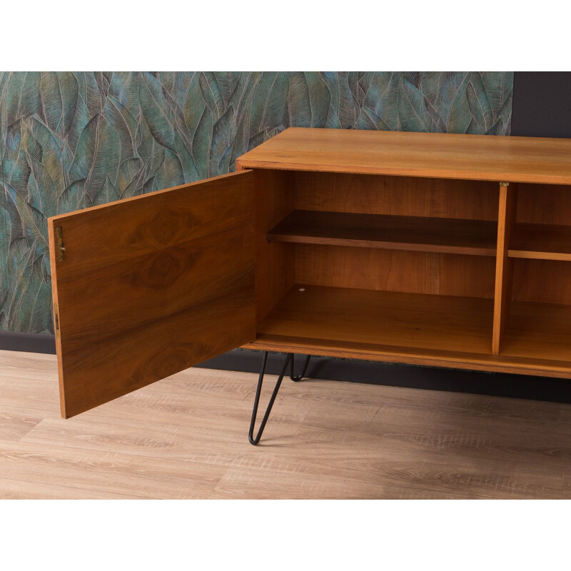 Vintage german sideboard in walnut and black steel 1950