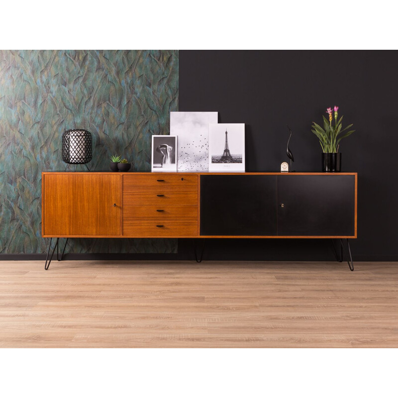 Vintage german sideboard in teakwood and black formica 1950