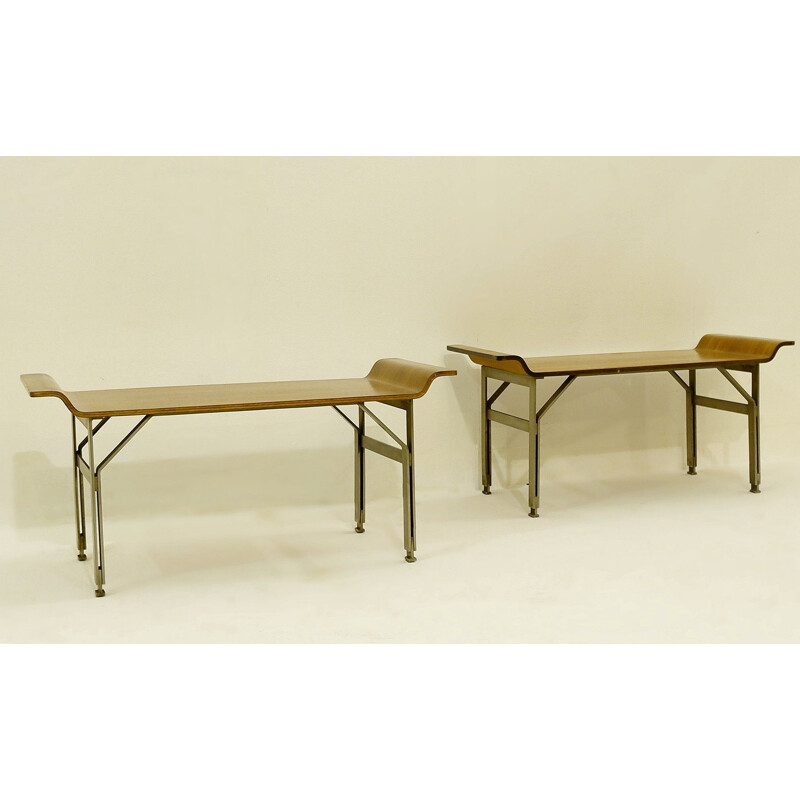 Pair of vintage metal benches by Alberti Reggio Eugenia and Rinaldo Scaioli, Italy 1960