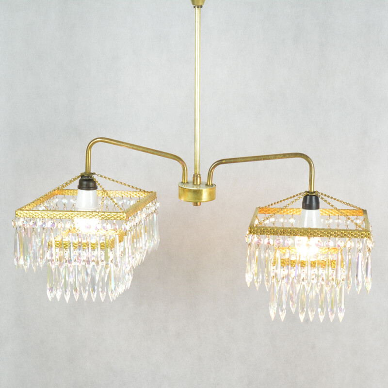 Vintage chandelier in crystal 209-02 by Zelaznoborske Sklo, Czechoslovakia, 1970s