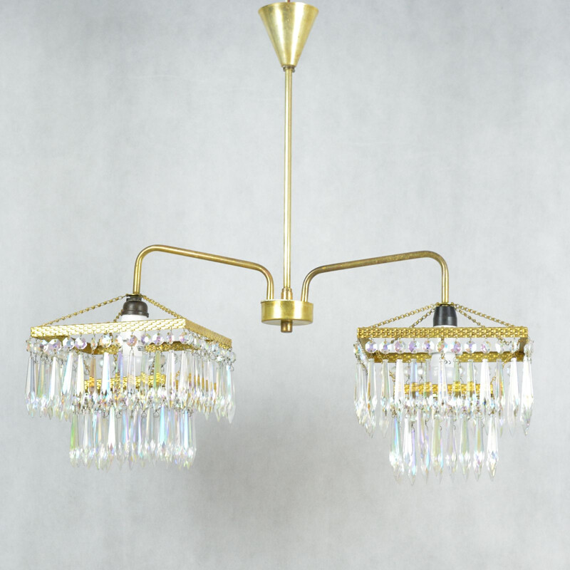 Vintage chandelier in crystal 209-02 by Zelaznoborske Sklo, Czechoslovakia, 1970s