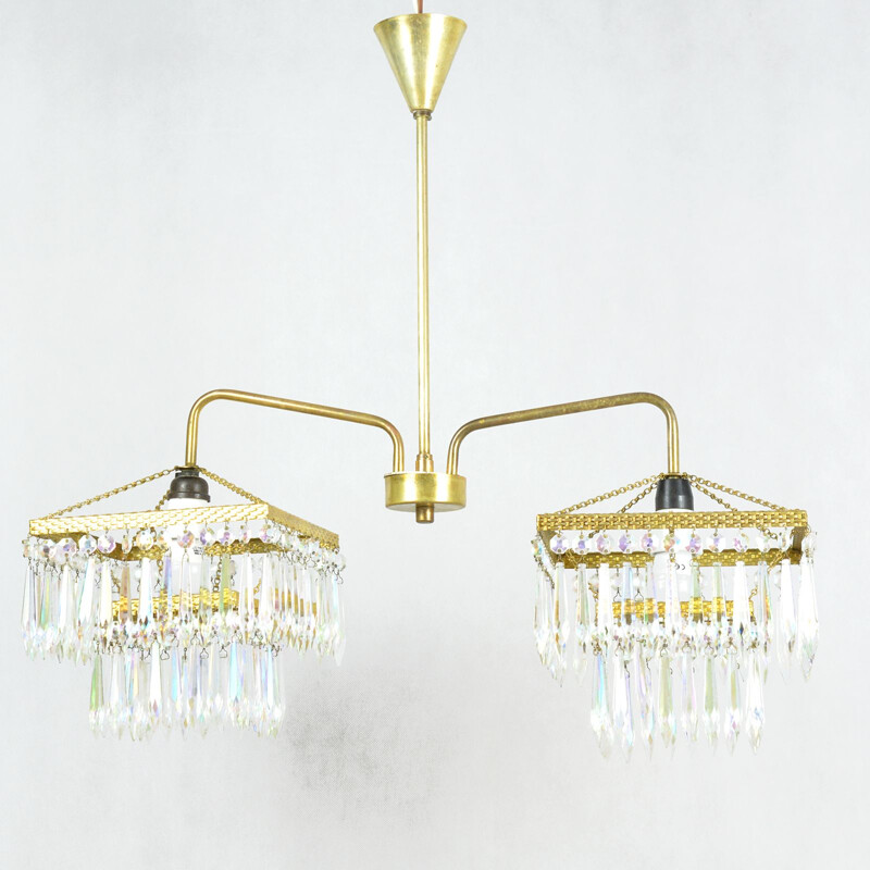 Vintage chandelier in crystal 209-02 by Zelaznoborske Sklo, Czechoslovakia, 1970s