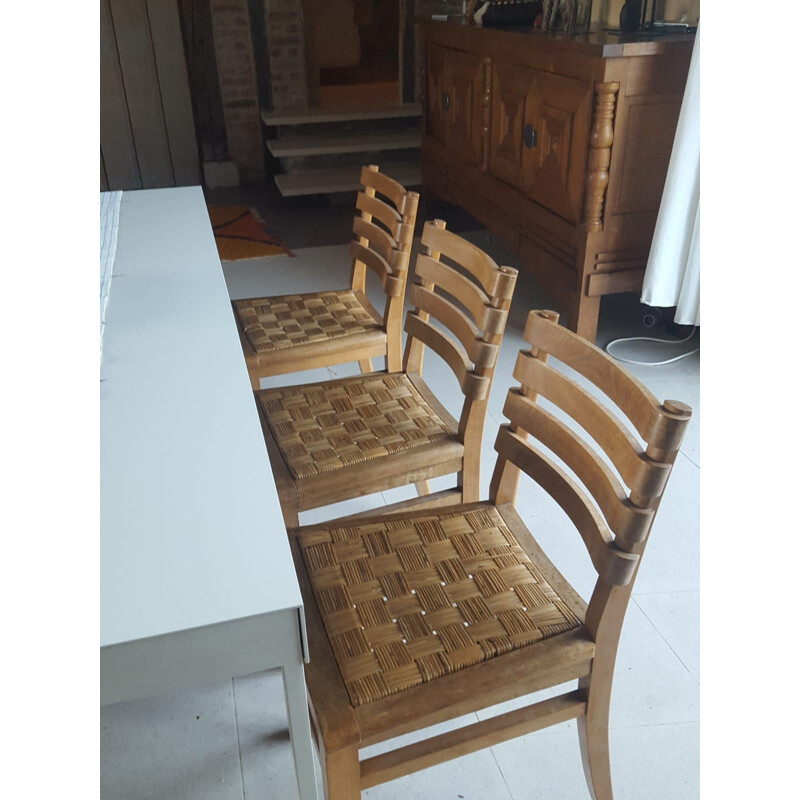 Set de 6 chaises vintage chêne et cannage France 1940