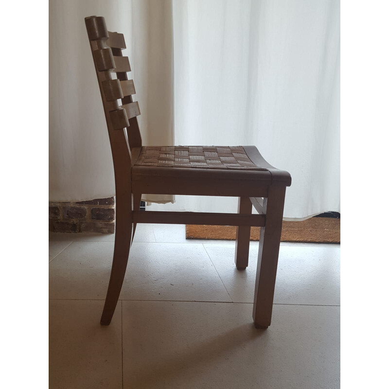 Set of 6 vintage chairs in oak and cane France 1940