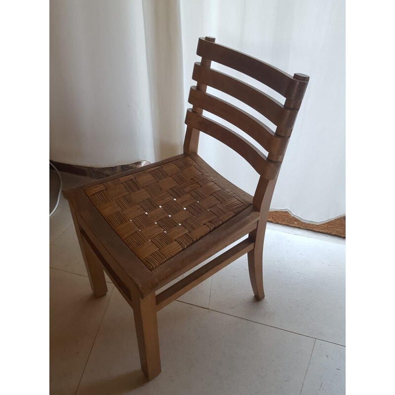 Set of 6 vintage chairs in oak and cane France 1940