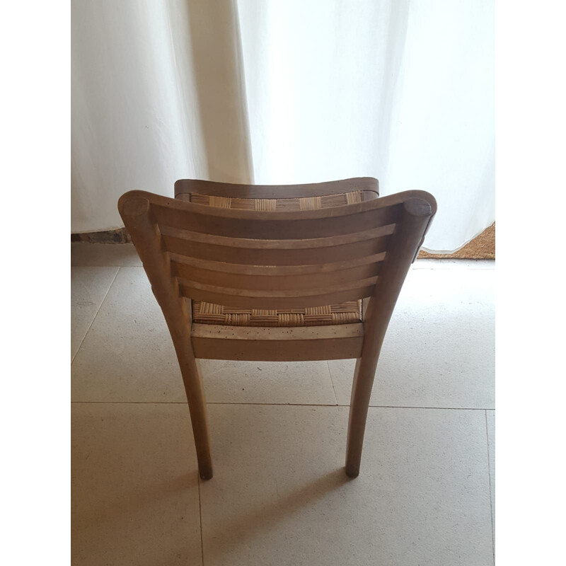 Set of 6 vintage chairs in oak and cane France 1940