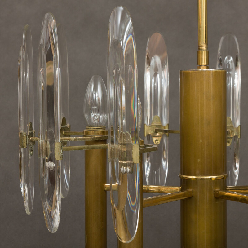 Vintage chandelier in brass and crystal Gaetano Sciolari Italy 70s