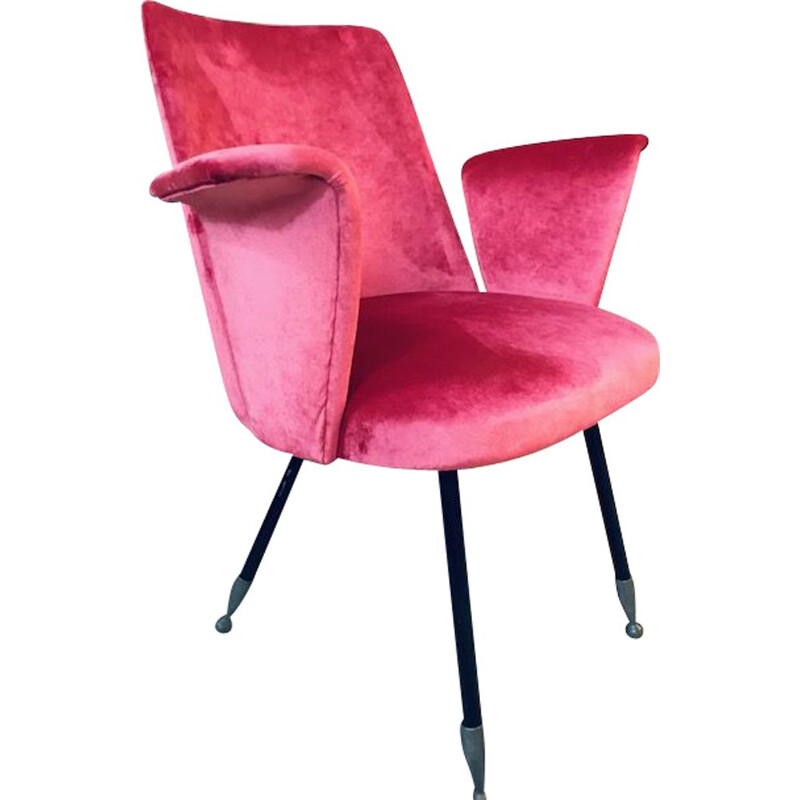 Fauteuil vintage velours rose Italy 1950