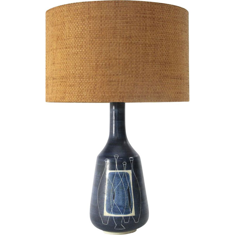 Vintage blue glazed ceramic italian table lamp 1950