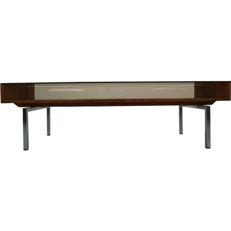 Vintage coffee table in smoked glass and rosewood 1970