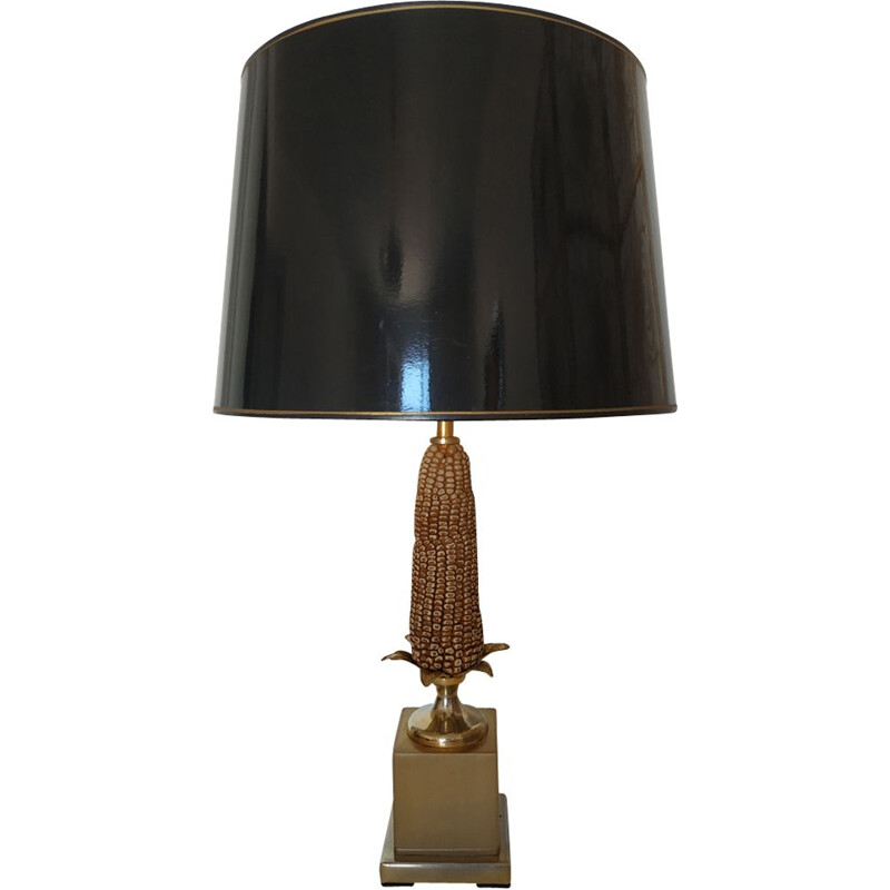 Vintage gold metal black lamp 1970