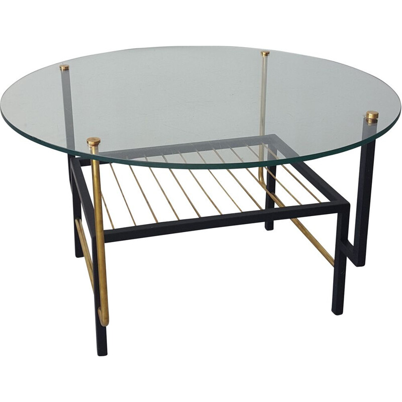 Round vintage glass coffee table 1960