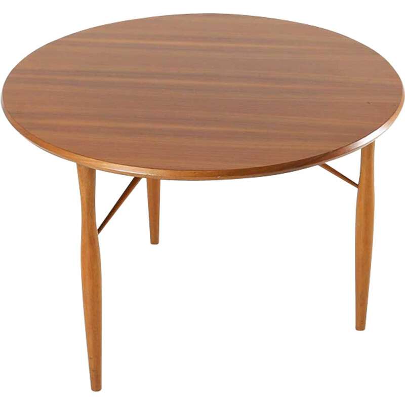 Table basse scandinave vintage ronde en bois, 1960