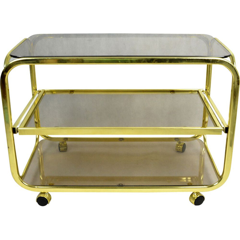 Vintage bar cart for Huwa-Spiegel Parsol in brass and glass 1970