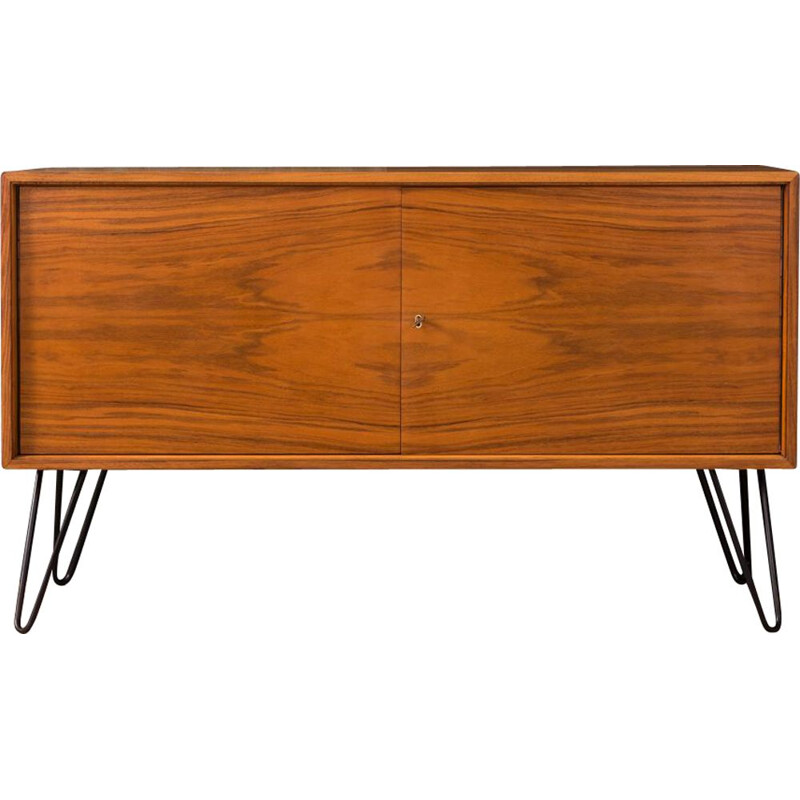 Vintage german sideboard in walnut and black steel 1950