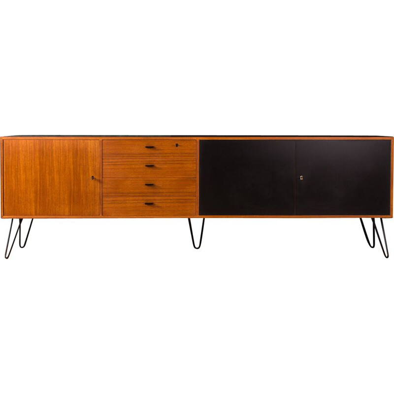 Vintage german sideboard in teakwood and black formica 1950