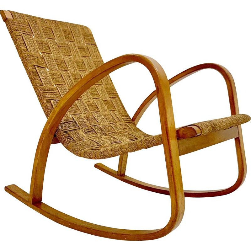 Chaise à bascule vintage en corde 1960s