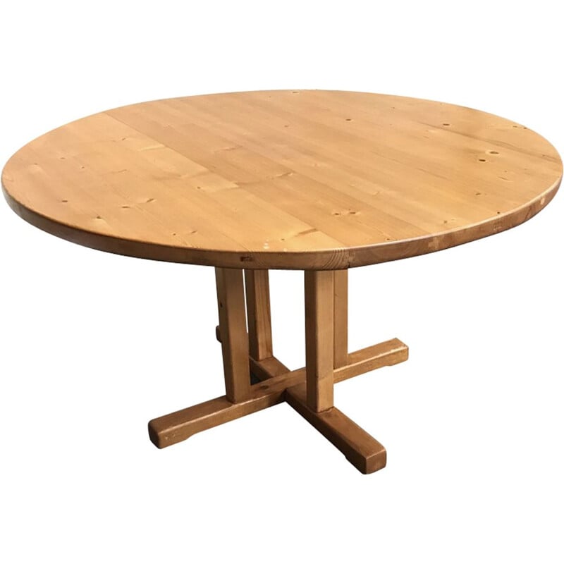 Ensemble table et chaises vintage en sapin par Roland Haeusler pour Regain