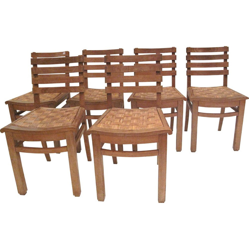 Set of 6 vintage chairs in oak and cane France 1940