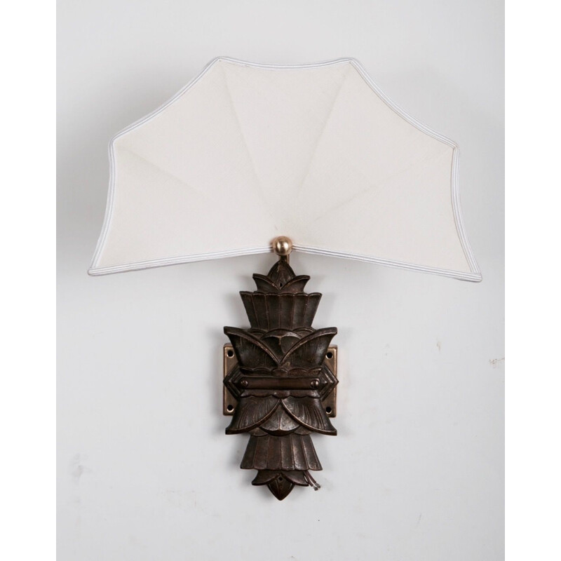 Vintage wall lamp metal and silk 1940s 