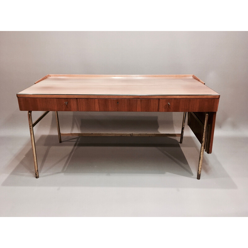 Vintage desk in rosewood and brass Scandinavian 1950