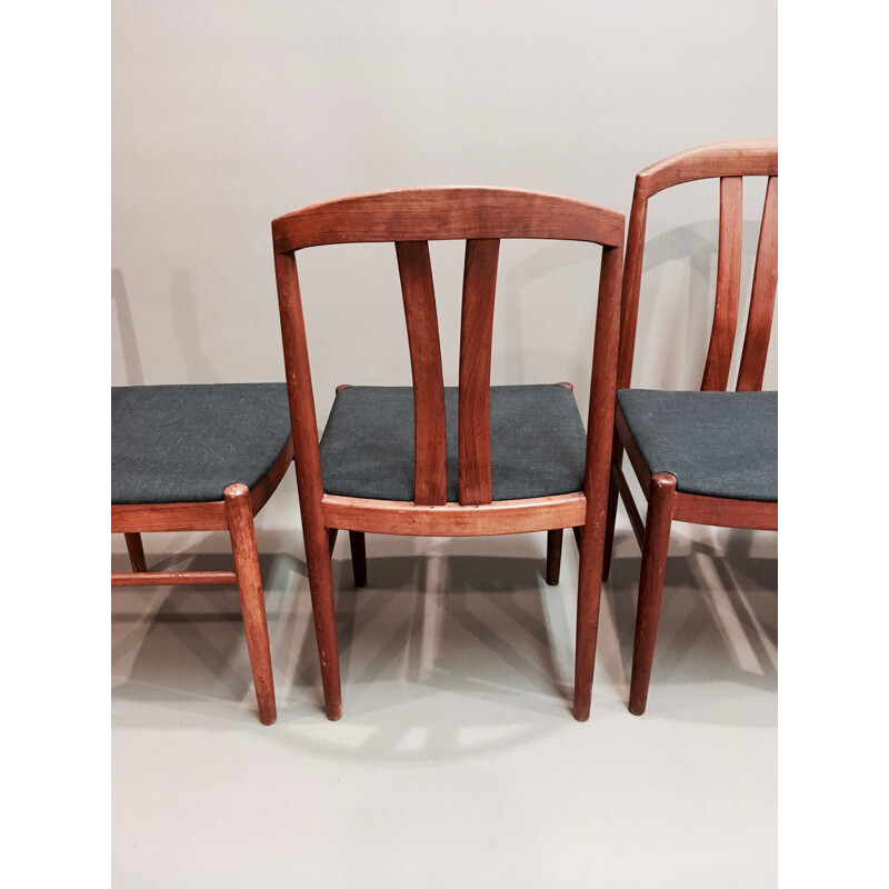 Set of 4 vintage grey chairs for Jahansson Sweden in teak 1950