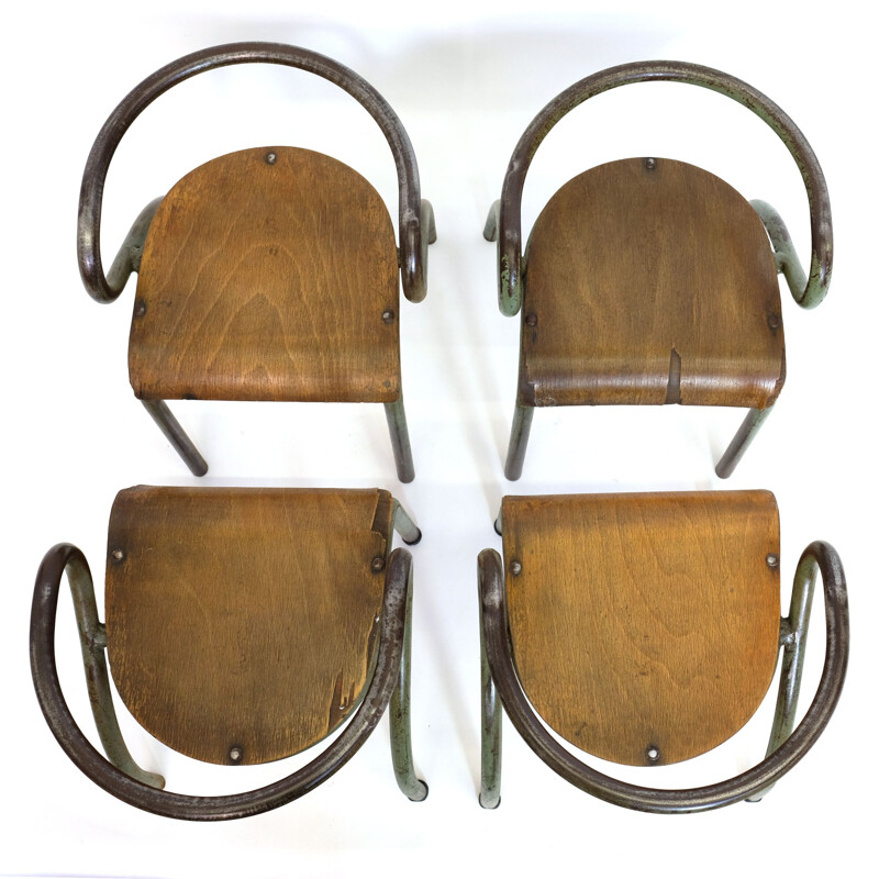 Pair of vintage chairs for Mobilor in wood and metal 1950