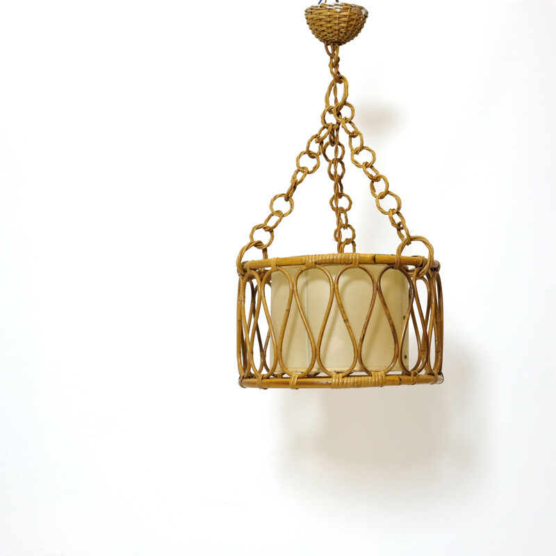 Vintage French rattan hanging lamp 1960