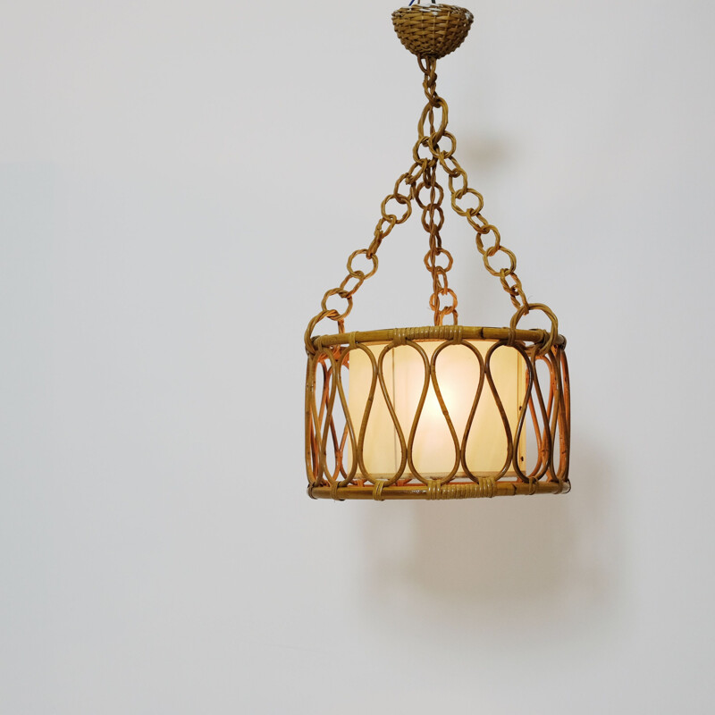 Vintage French rattan hanging lamp 1960