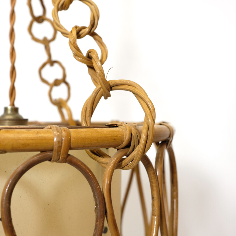 Vintage French rattan hanging lamp 1960