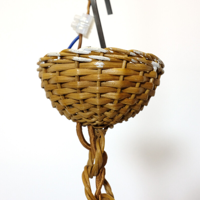 Vintage French rattan hanging lamp 1960