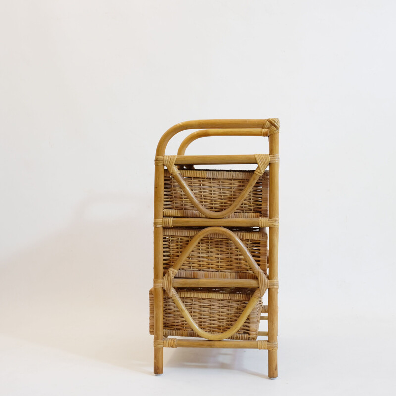 Vintage french bedside table in rattan and wicker 1970