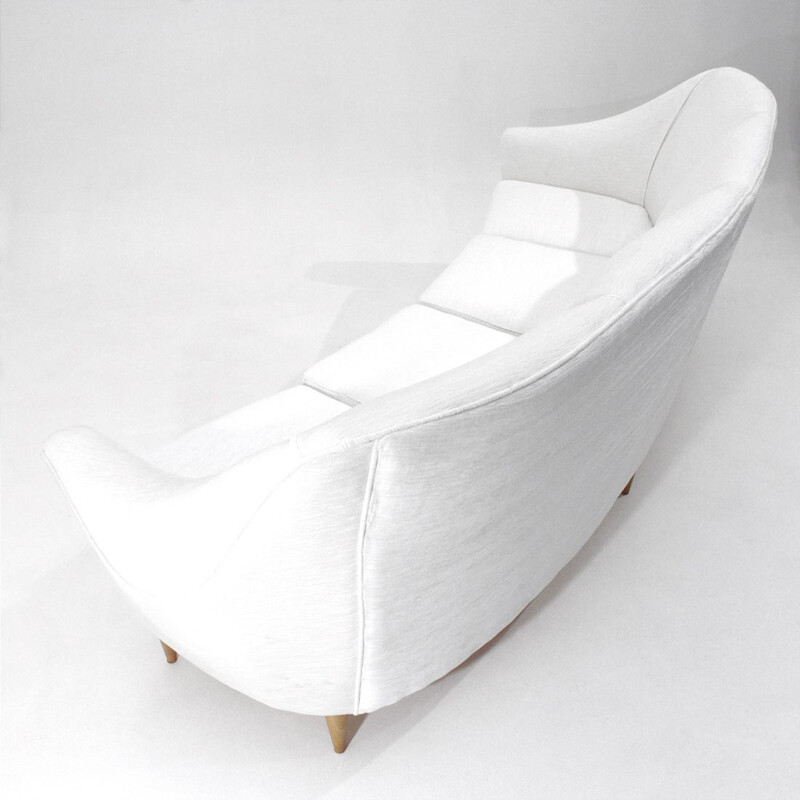 Vintage 4-seater sofa white velvet Italy 1950s