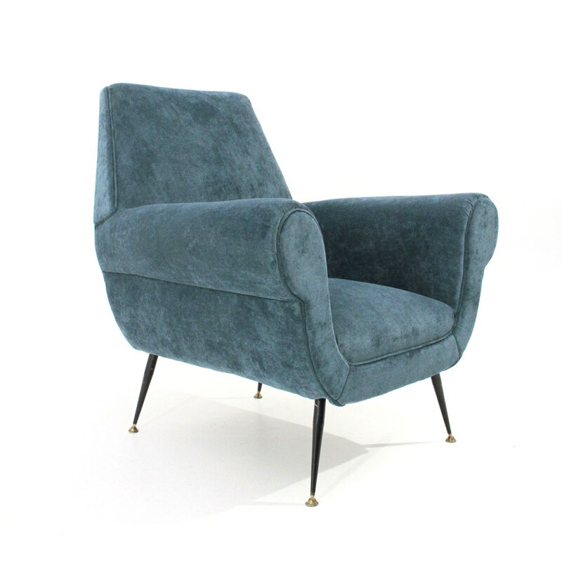 Fauteuil vintage en velours par Gigi Radice pour Minotti Italie 1950