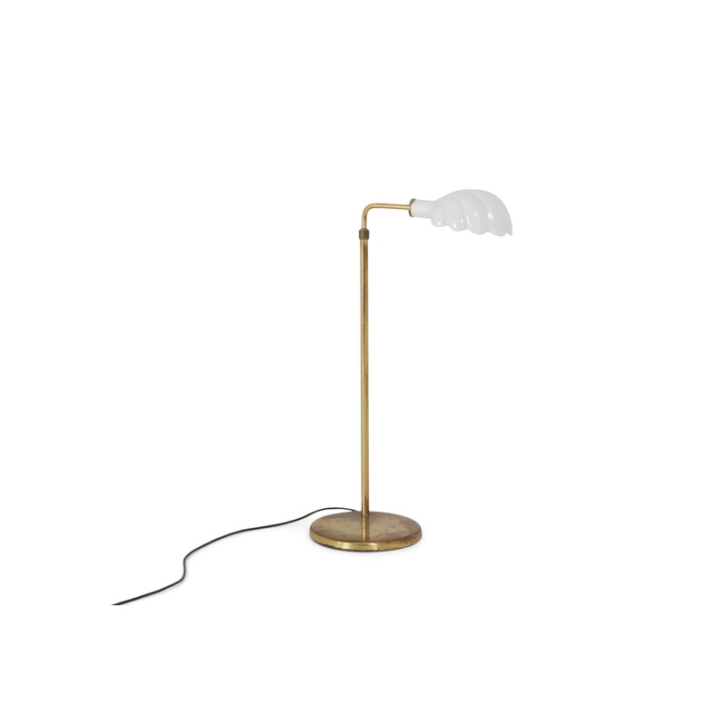 Vintage floor lamp in brass & porcelain adjustable Hollywood Regency 1970s